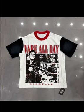 VARE ALL DAY Scarface Graphic Ringer T-Shirt - White/Black/Red